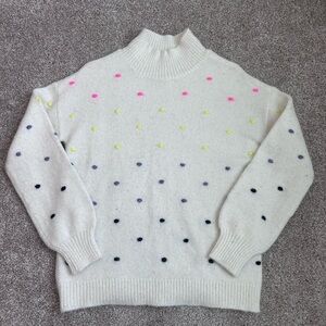 Women’s Loft White Colorful Polkadot Mock Neck Sweater Size Small